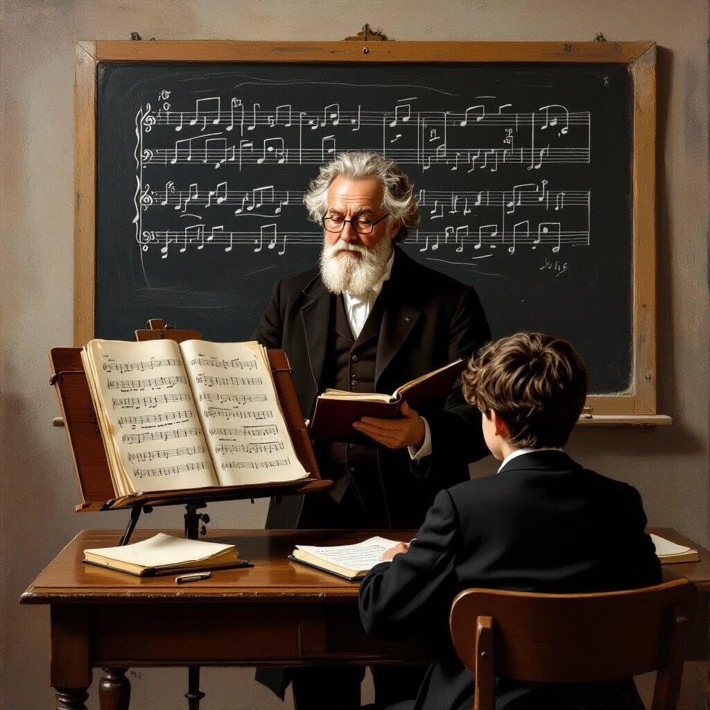 Maestro Teaching Music Theory in Dramatic Chiaroscuro