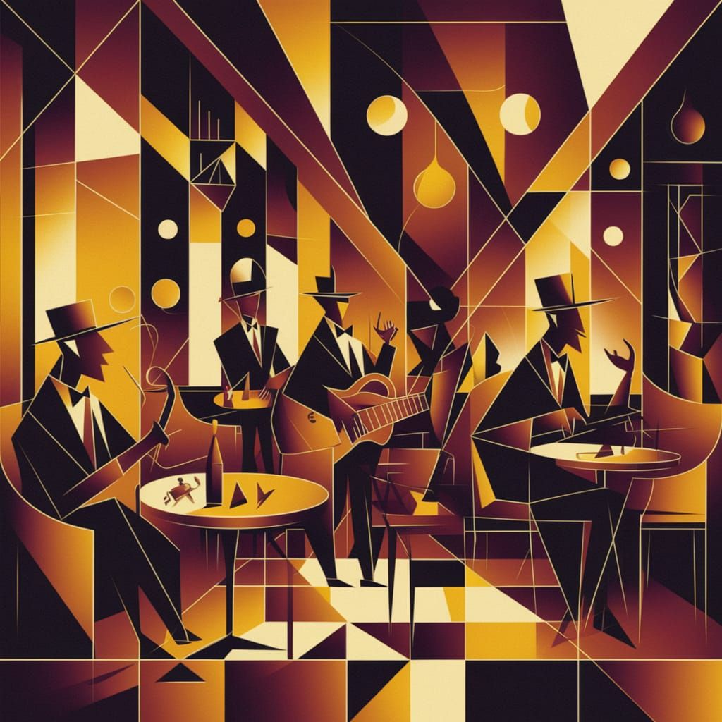 1920s Jazz Night Cafe in Cubist Style