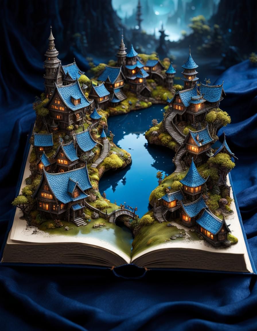 Intricate Faerie Village Inside Magic Book