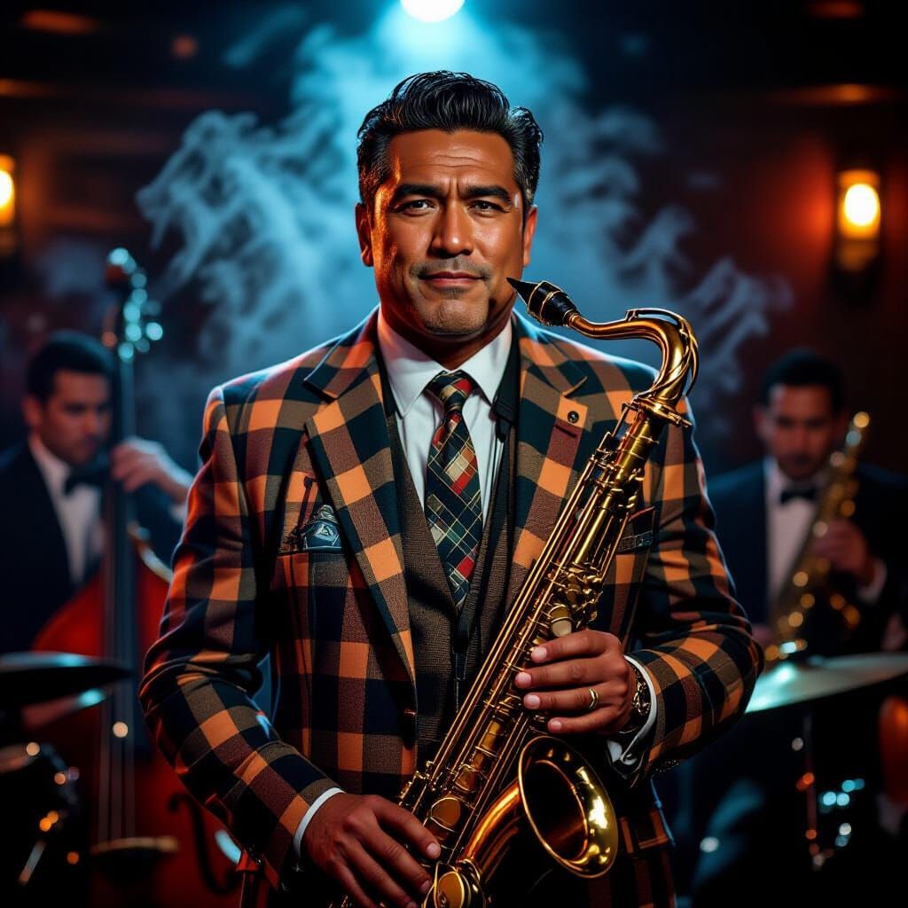 Maori Jazzman in Smoky Club, Film Noir Style