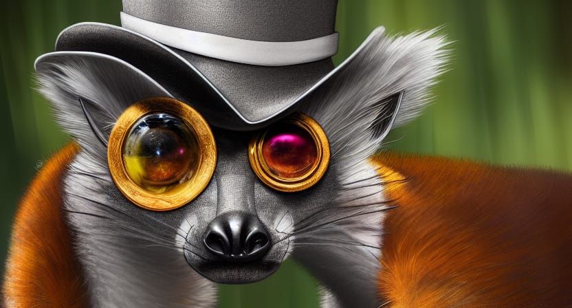 Sinister Lemur in Tophat, Hyper-Realistic Digital Art