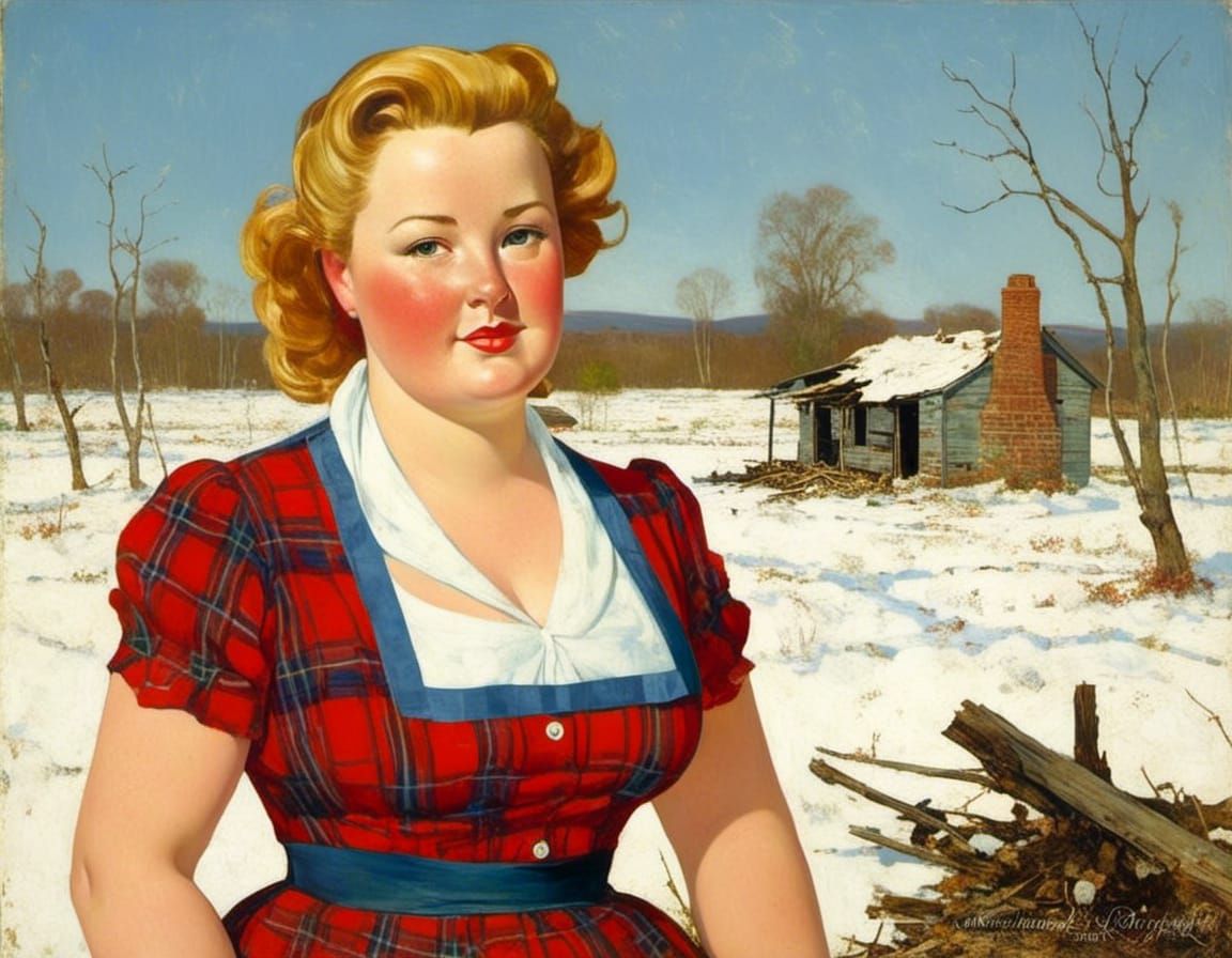 Pinup Girl in Snowy Field, Vintage Style