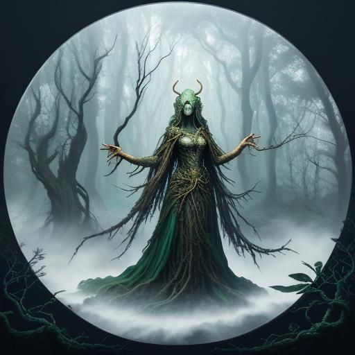 Surreal Transformation: Woman Becomes Tree in Dreamlike Fore...