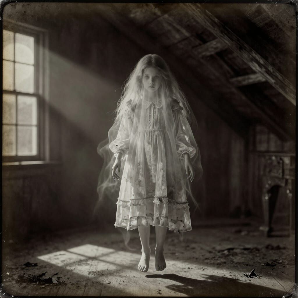 Ghostly Child in Haunted Attic Daguerreotype