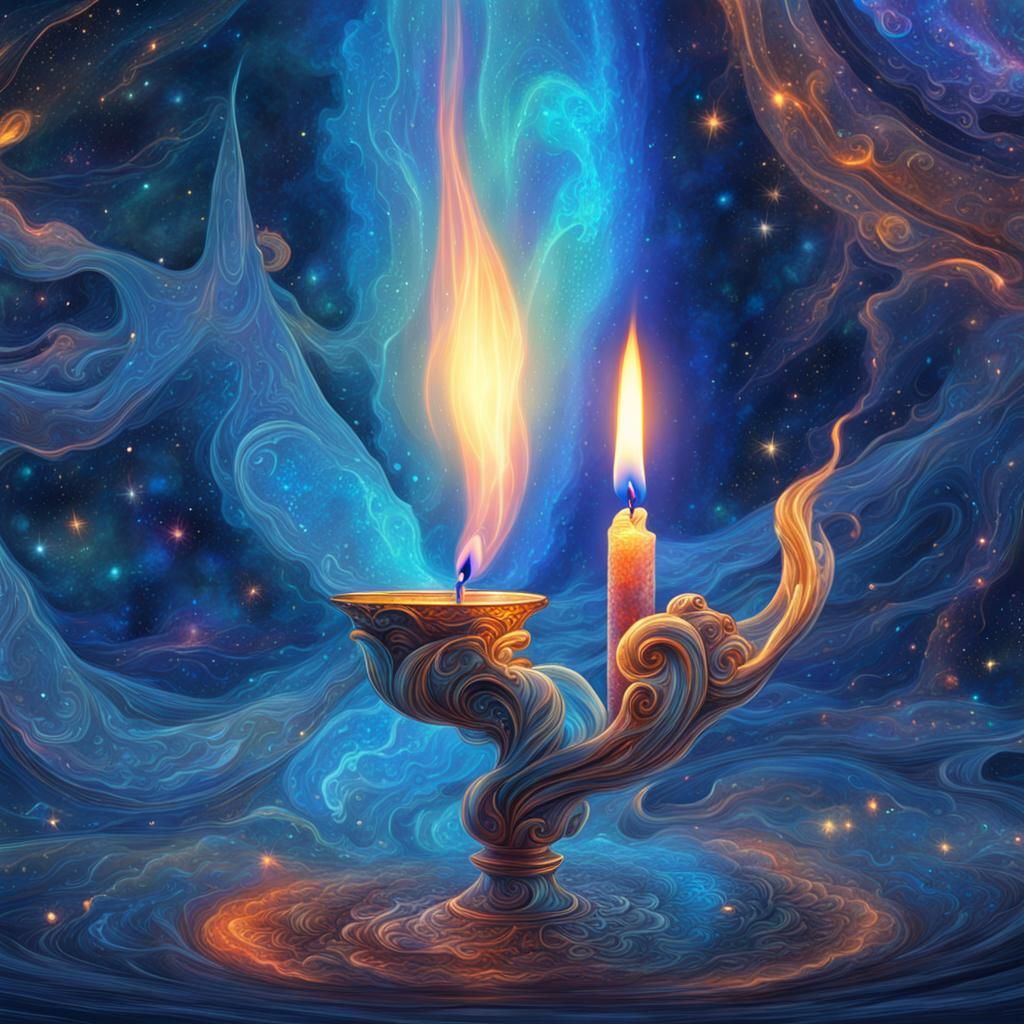 Burning Blue Candle in Astral Cosmic Style