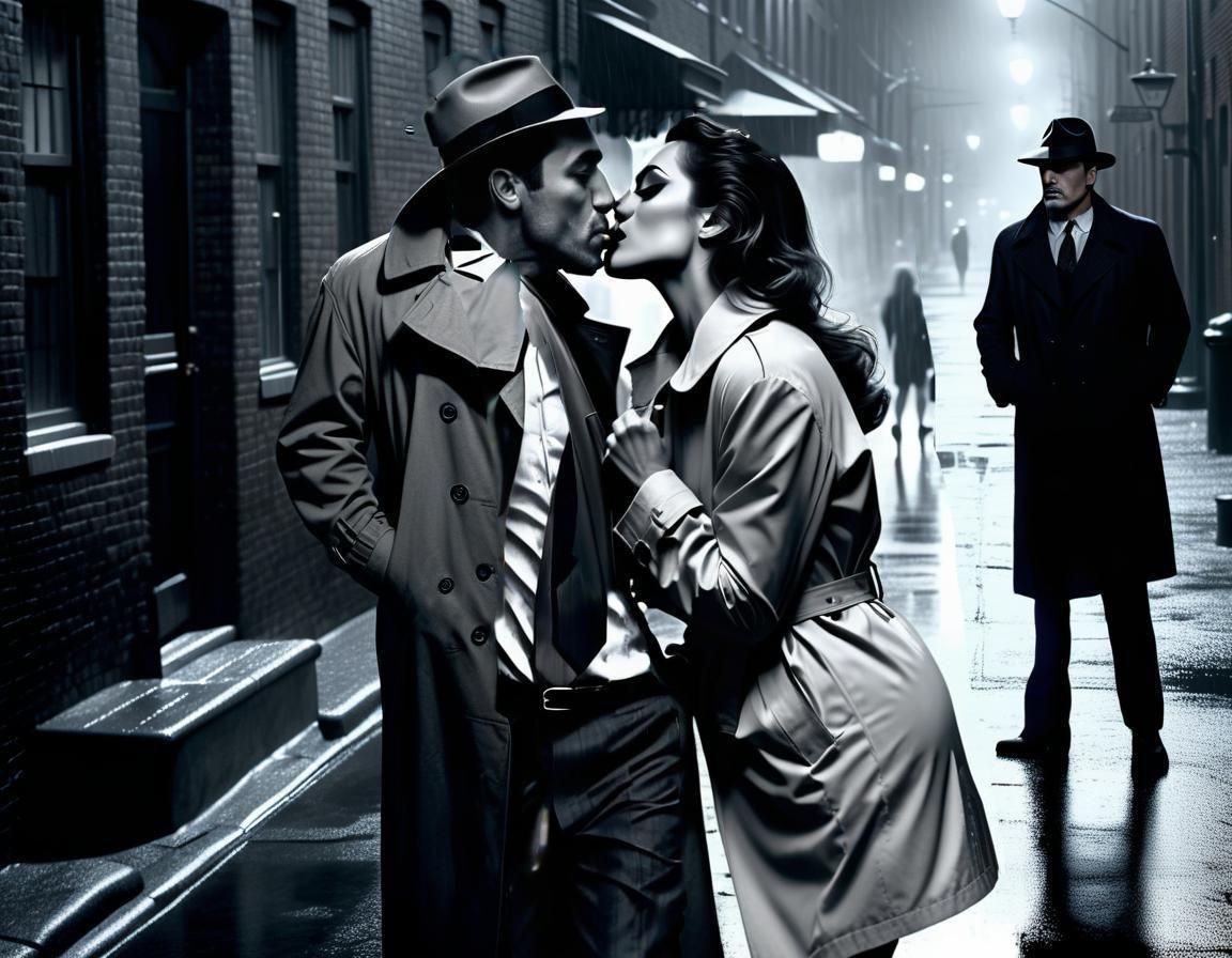 Film Noir Detective Watches Secret Rendezvous