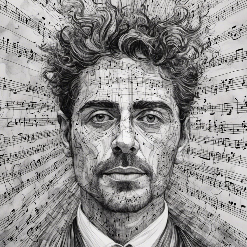 Ink Portrait with Linear Patterns in Squiggly Style