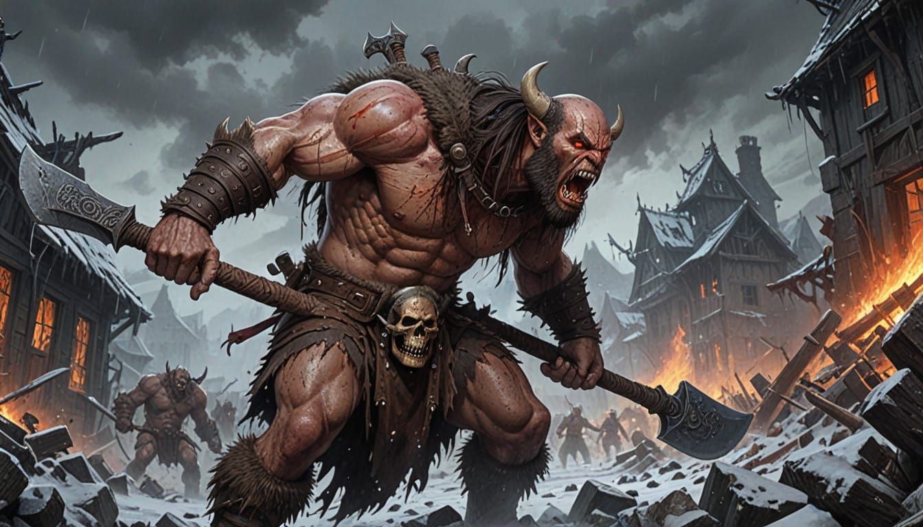 Grim Dark Orc Battle in Snowy Ruins
