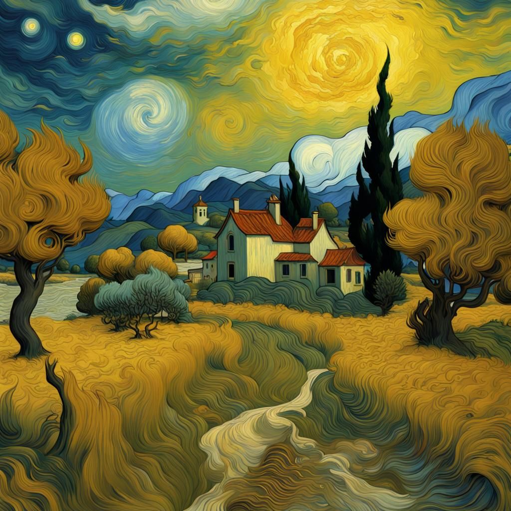 Detailed Matte Painting in Van Gogh Style