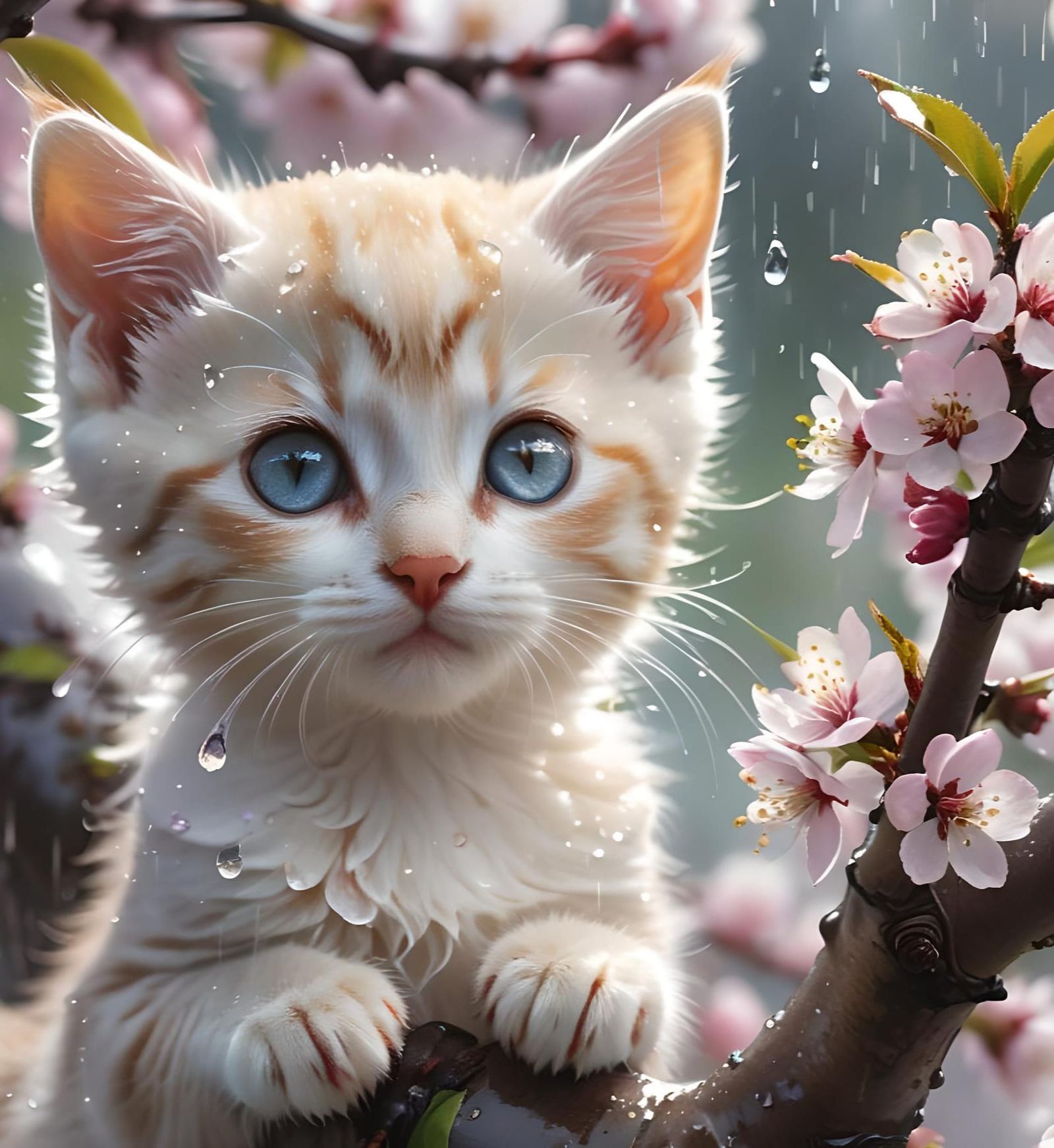 Kitten in Cherry Tree: Fantasycore Artwork