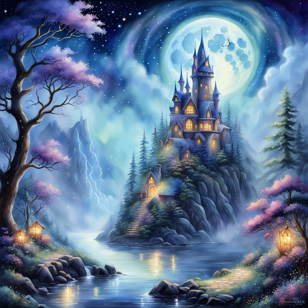 Magical Wizard Saying Magic Words as Watercolor Art