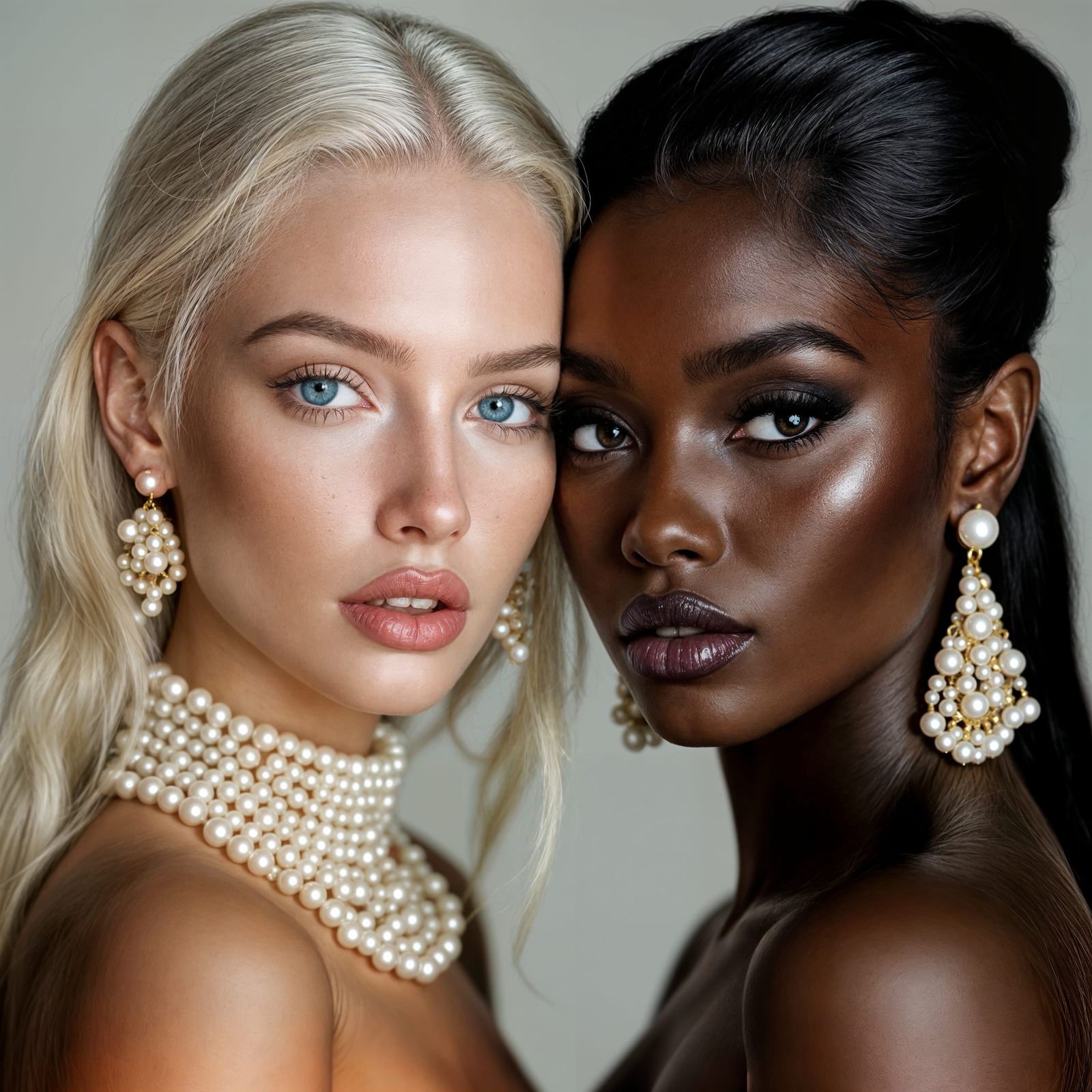 Dual Portrait of Elegant Women with Contrasting Beauty