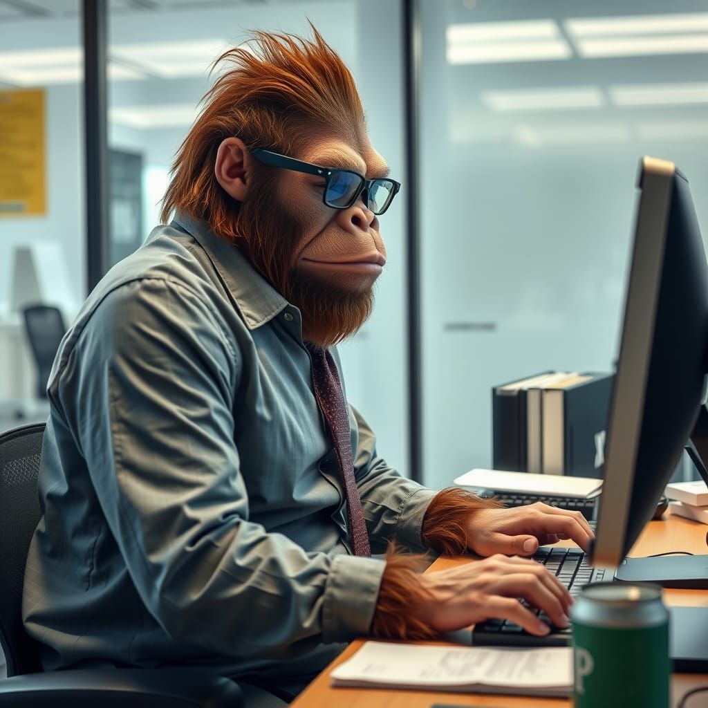 Bored Sasquatch Working in Office