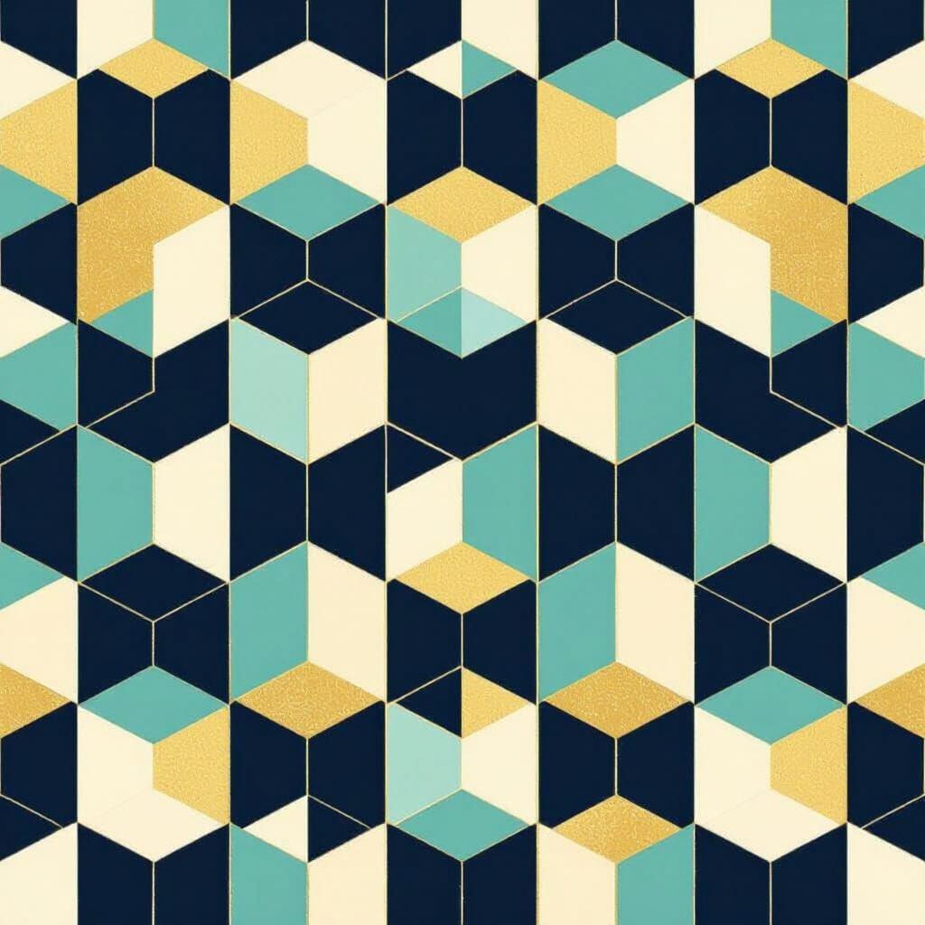Elegant Hexagon Pattern in Mint, Gold, and Navy
