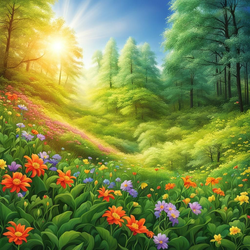 Spring Forest Flowers in Sunlight