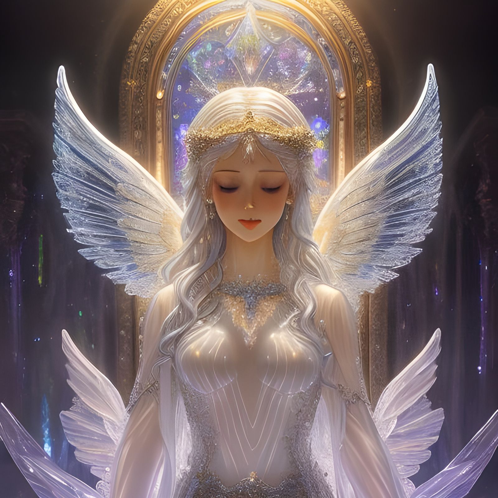 Crystal Angel Statue in Sparkling Heavenly Light