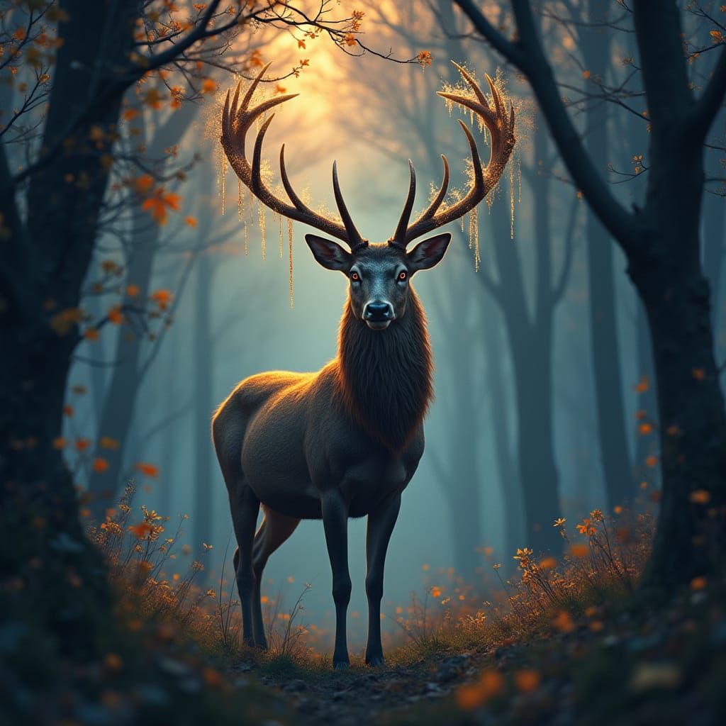 Regal Stag in Twilight Forest, with Ethereal Glow