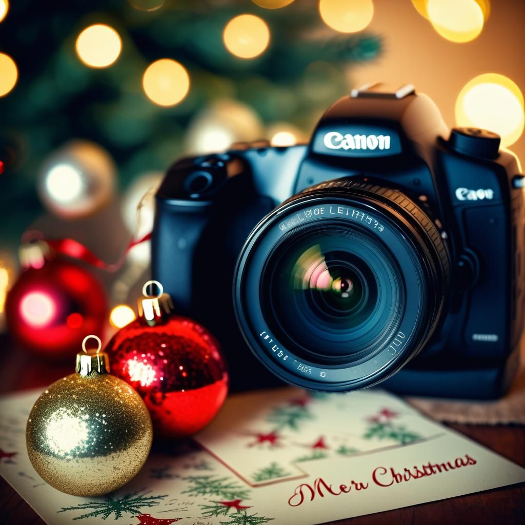 Vintage Christmas Postcard with Bokeh Effect