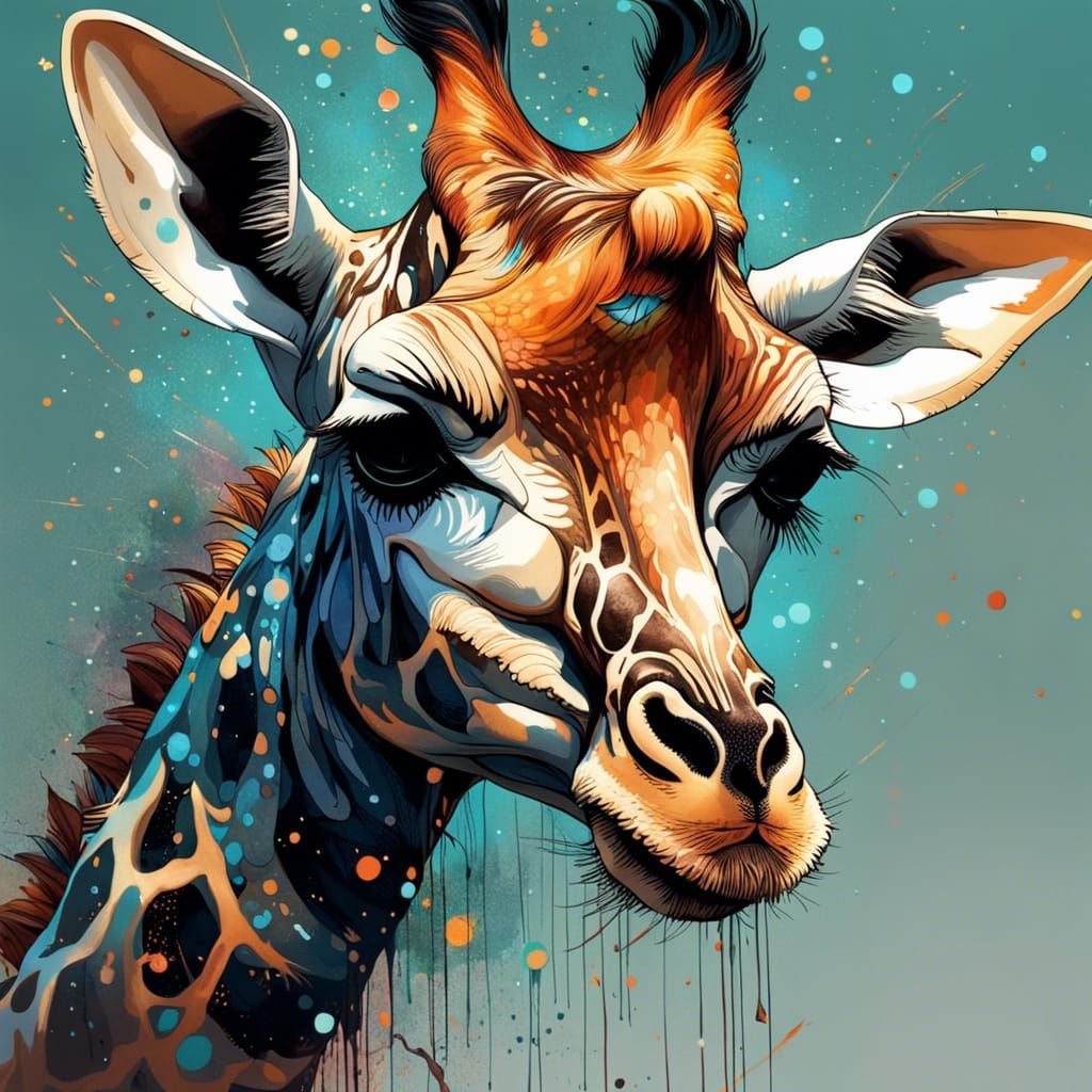Celestial Baby Giraffe: Intricate Gouache Illustration