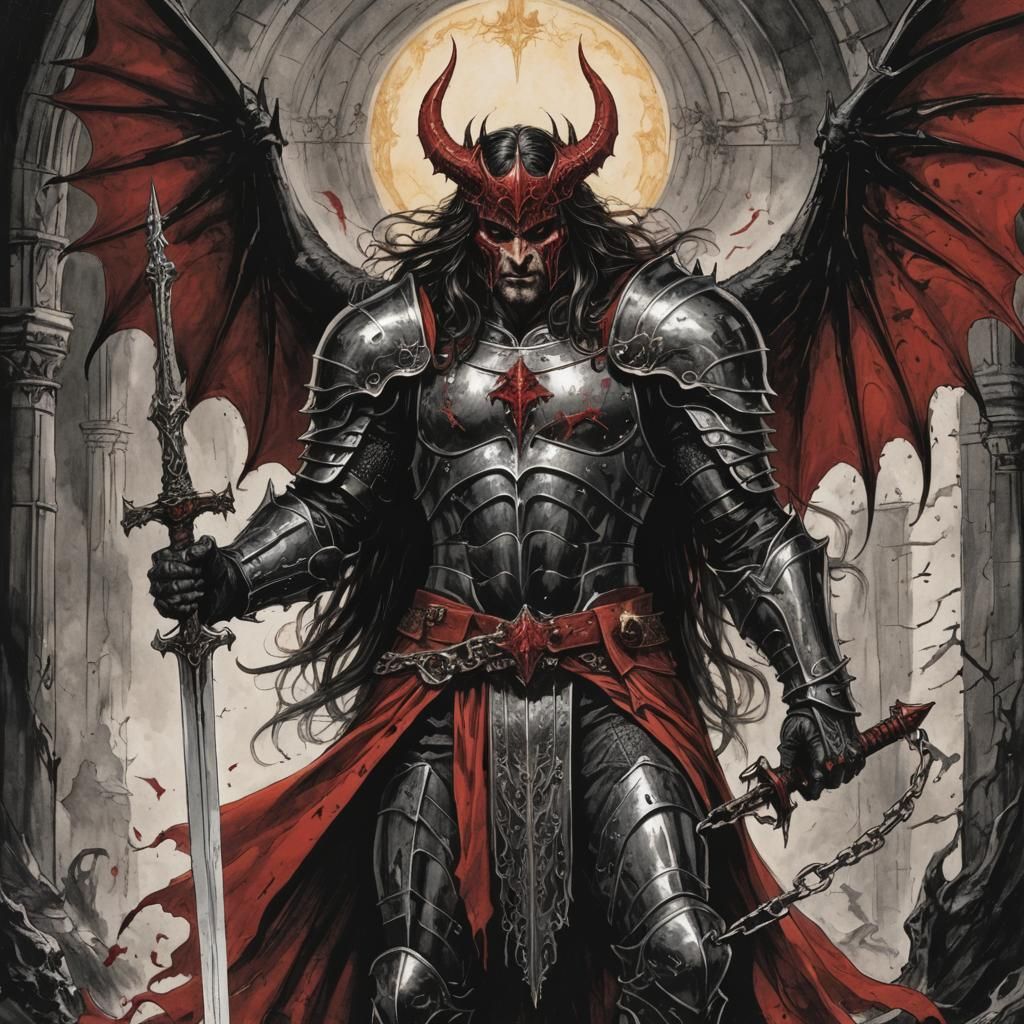 Gothic Comic: Winged Knight with Chain Sword