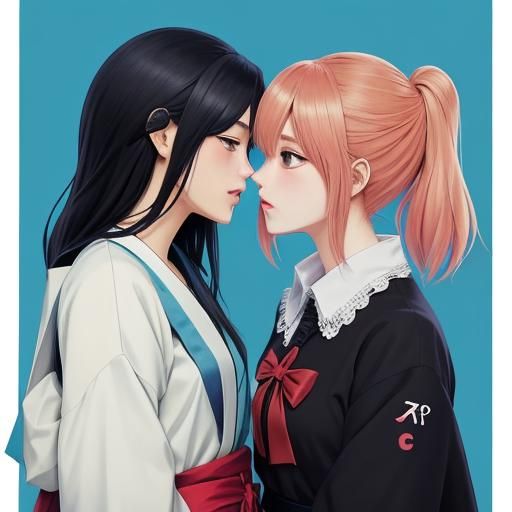 Anime-Style Image of Two Girls Kissing