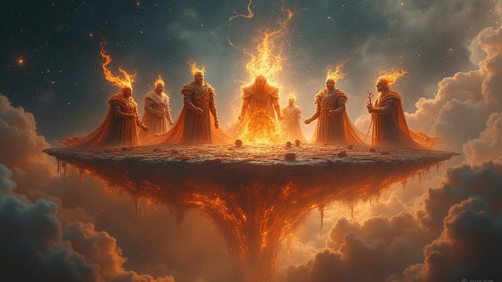Celestial Gathering of Cosmic Gods in a Surreal Void