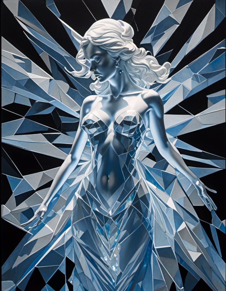 Prismatic Woman: 3D Cubist Diamond Prism Art