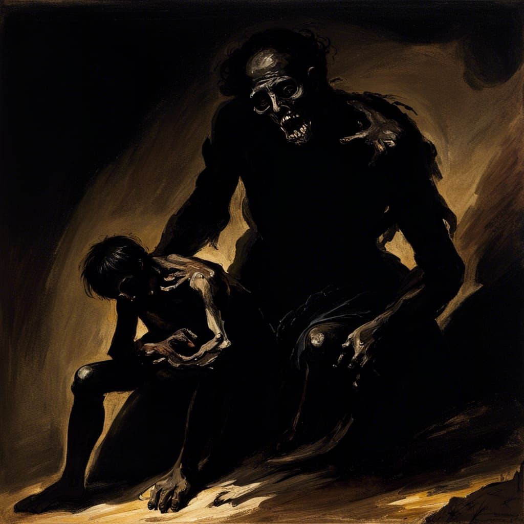 Terrifying Shadowy Black Painting in Goya Style