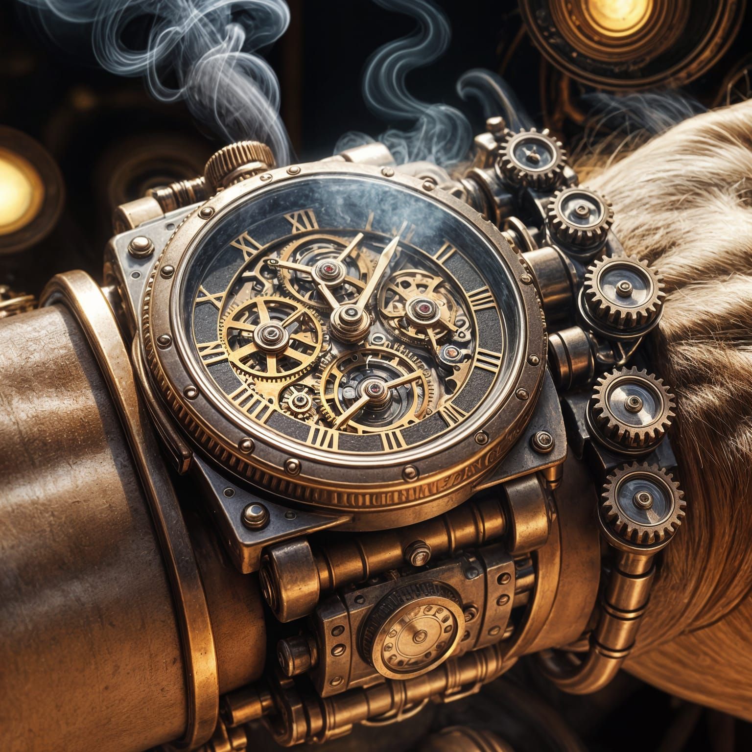 Steampunk Watch with Petrol Engine, Detailed 8K