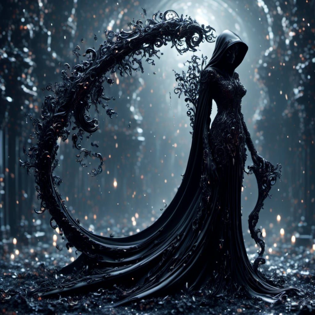 Gothic Grim Reaper with Sparkling Scythe in Dark Ink