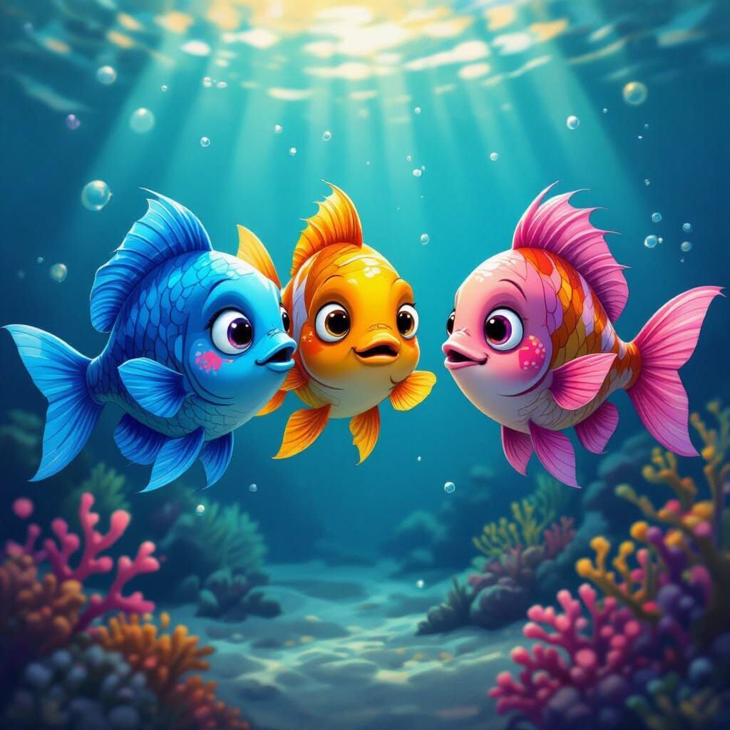 Animated Fish Friends in Colorful Underwater Conversation