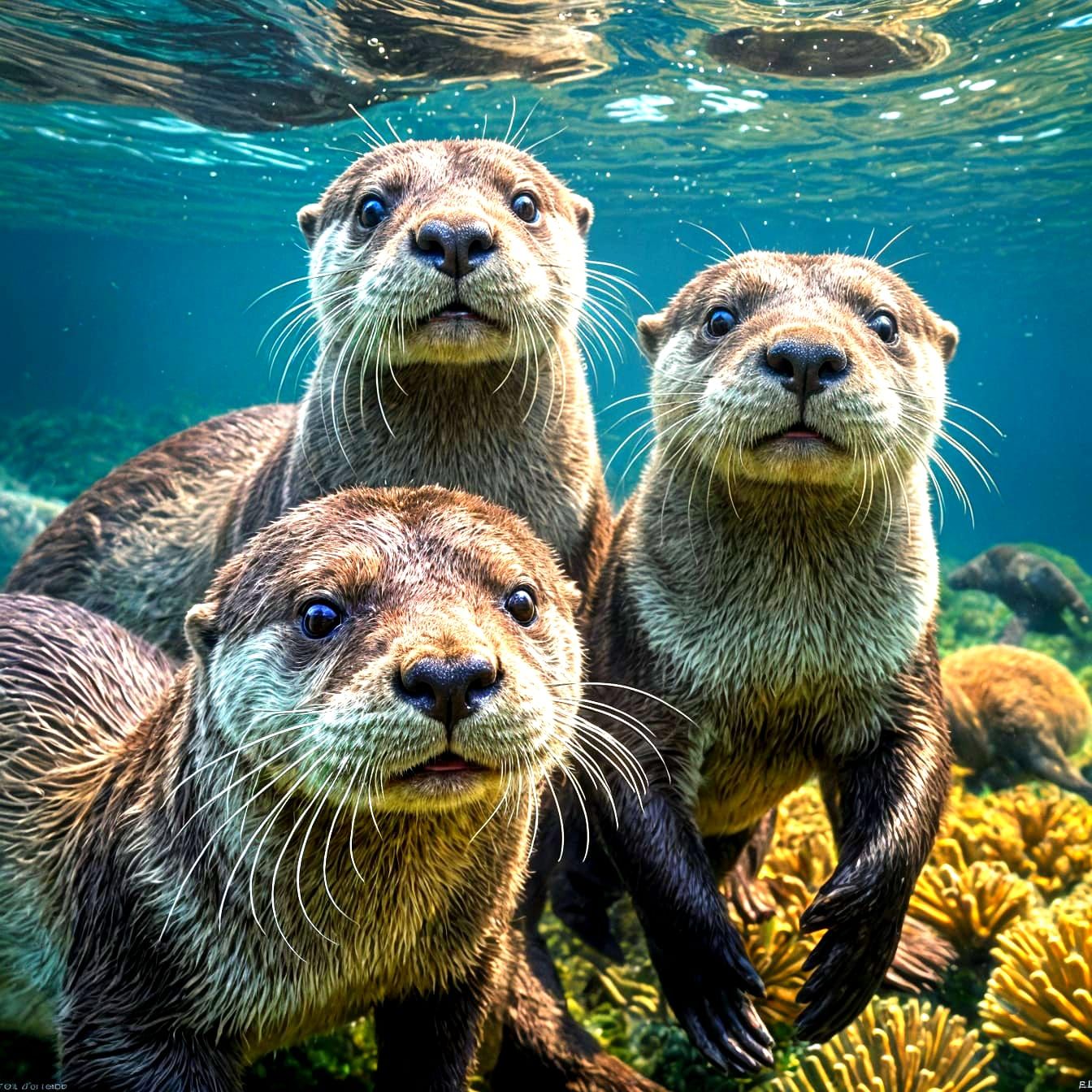 Playful Otters Chase Each Other in Underwater Tag Game