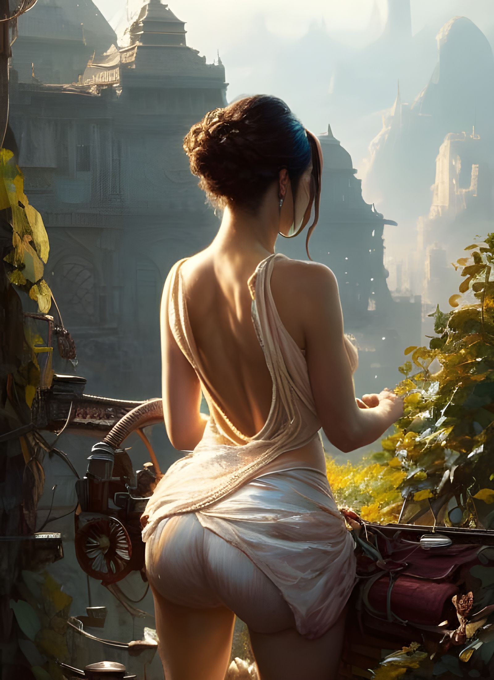 Radiant Woman in Sunlit Fantasy Painting