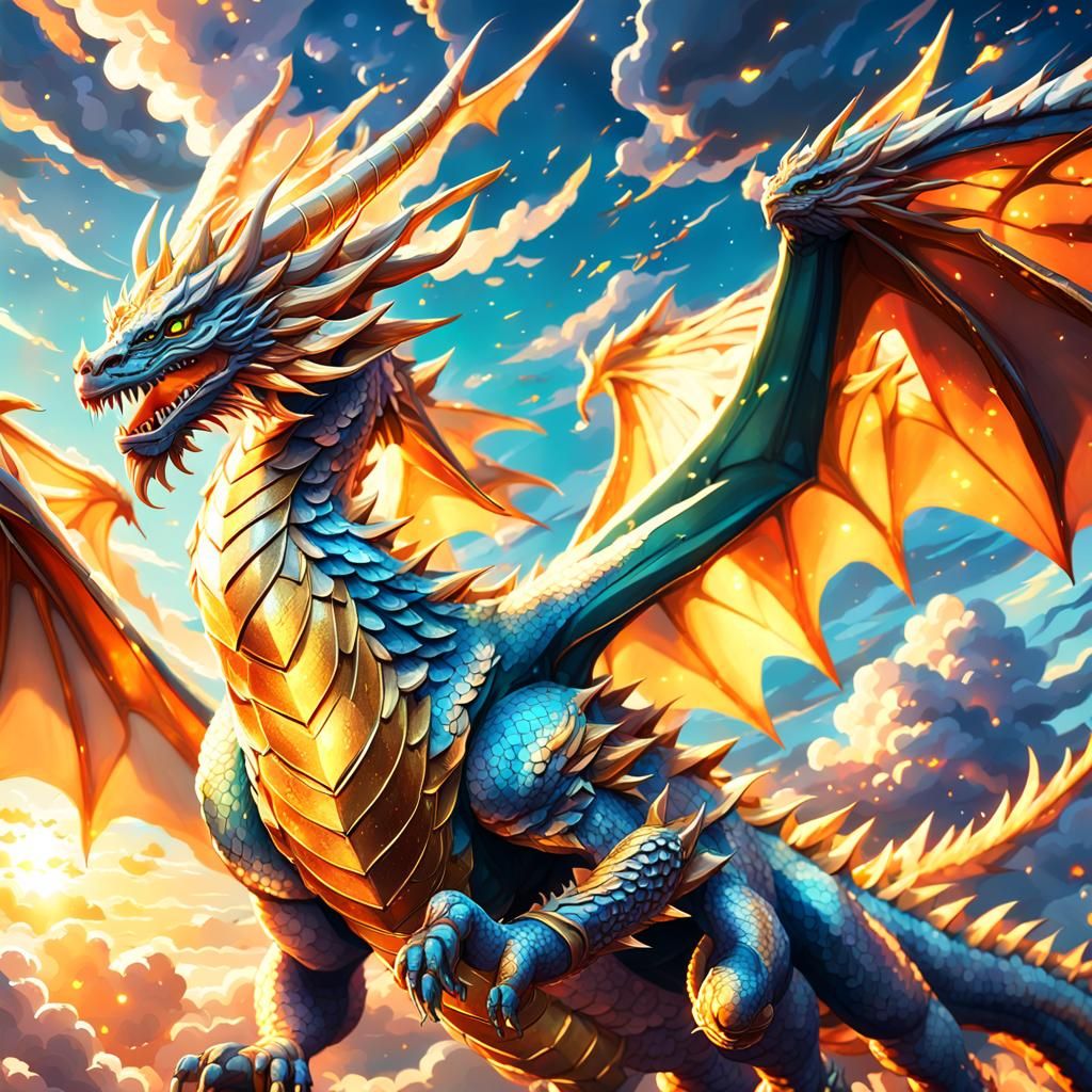 Anime Dragon Soaring: 3D Vibrant Digital Art