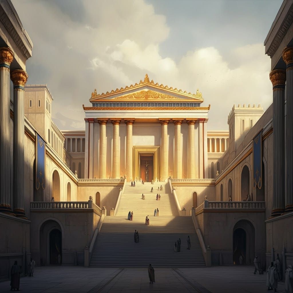 Majestic Ancient Temple Complex in Golden Light