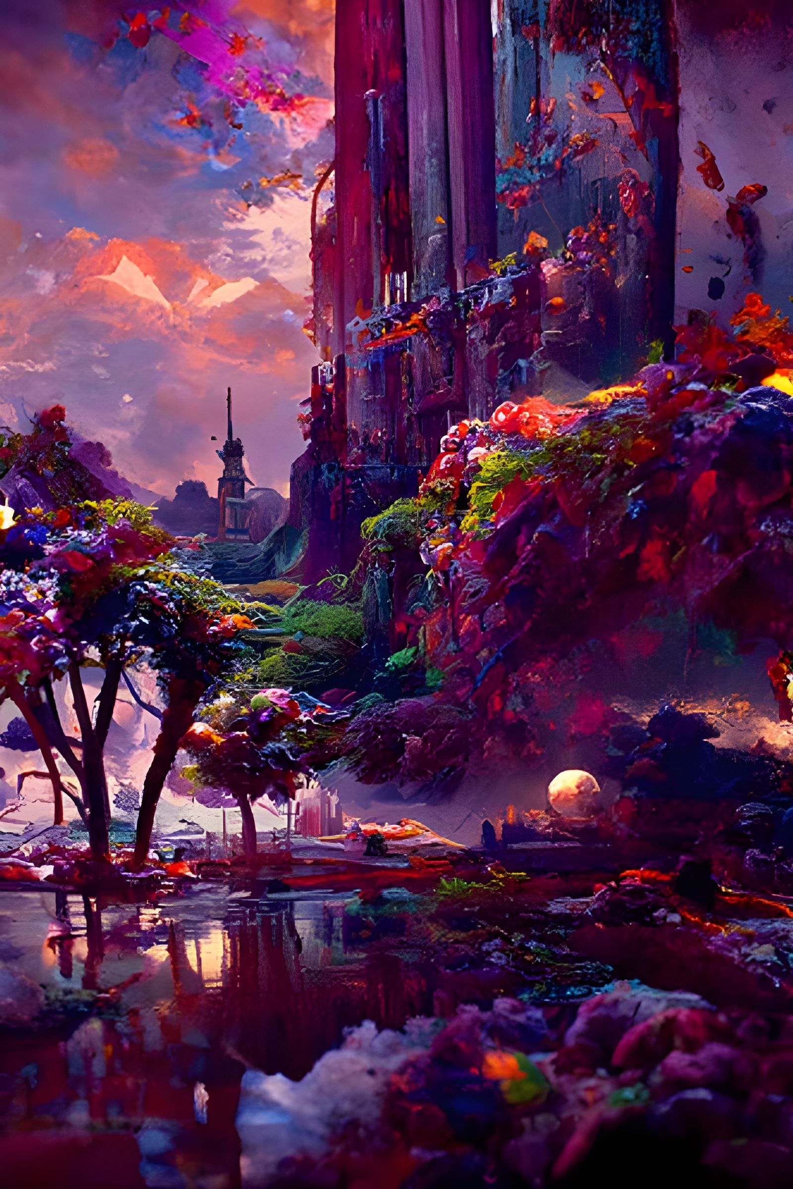 Magical Castle Portrait Reflecting Starry Night