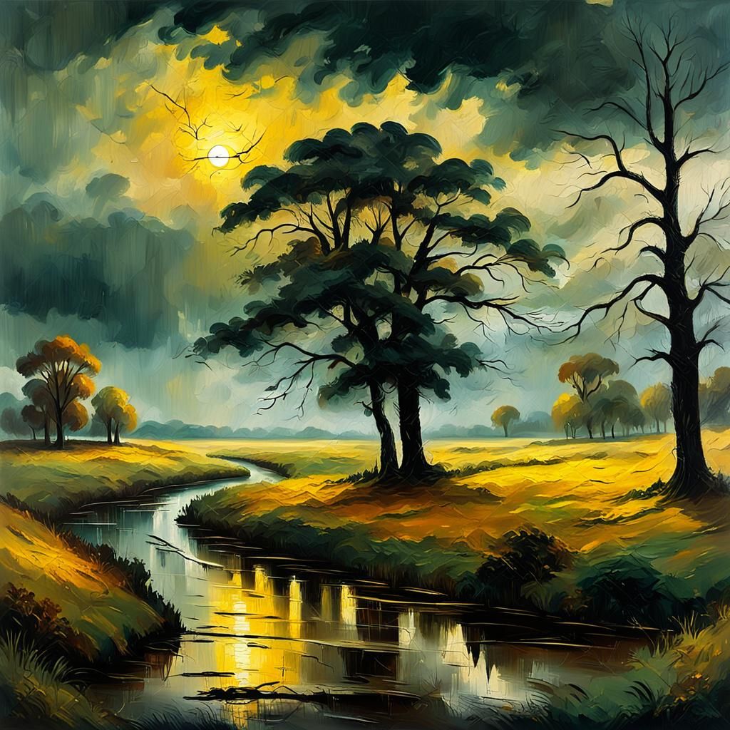 Autumnal Landscape Painting in Turner Style