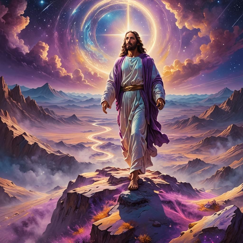 Jesus on Lunar Landscape in Visionary Astral Art