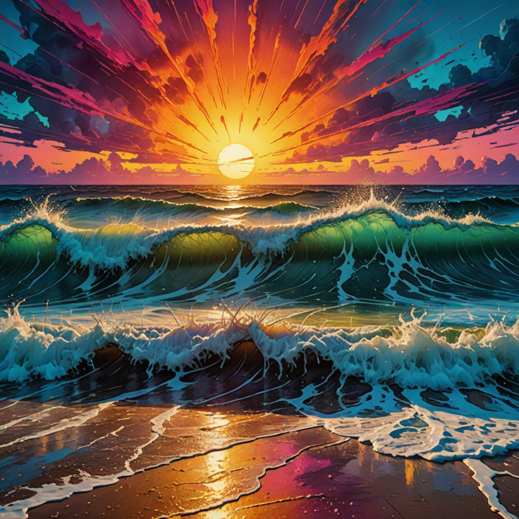 Synthwave Sunrise in Acidic Impasto Colors