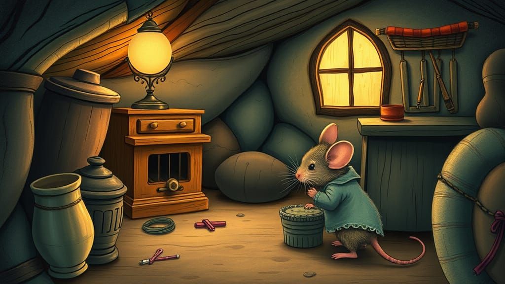 Cozy Attic: Shy Mouse and Vintage Trap