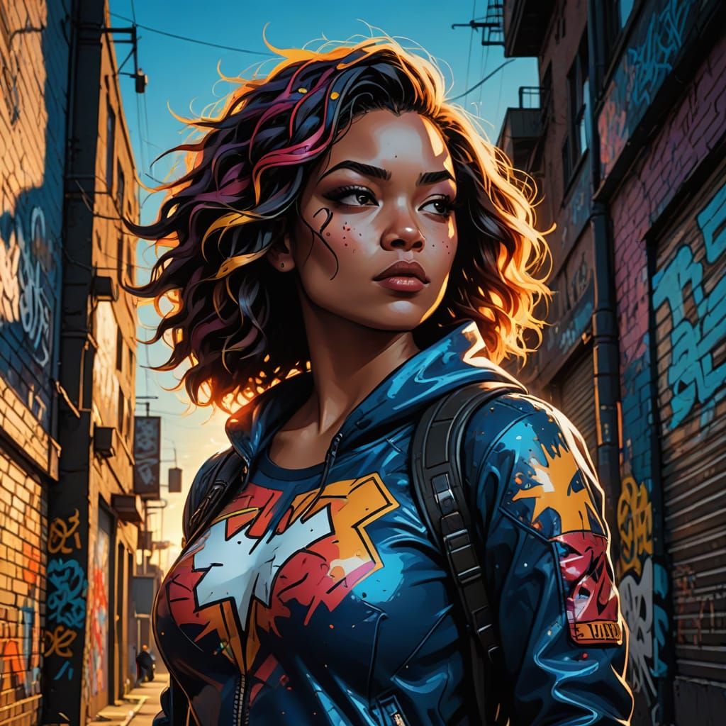 Confident Superheroine in Vibrant Street Art Style