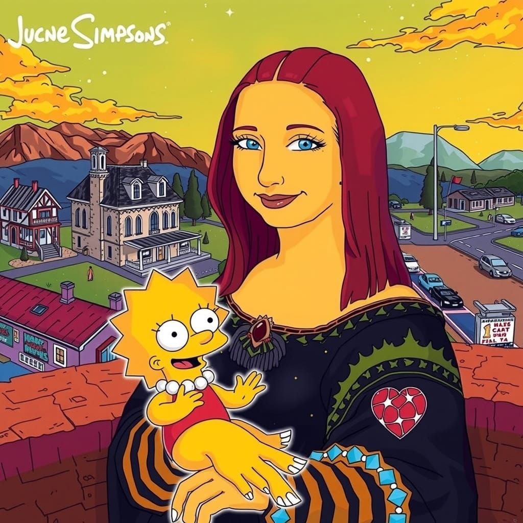 Surreal Cartoon Mona Lisa Portrait in Enigmatic Smile