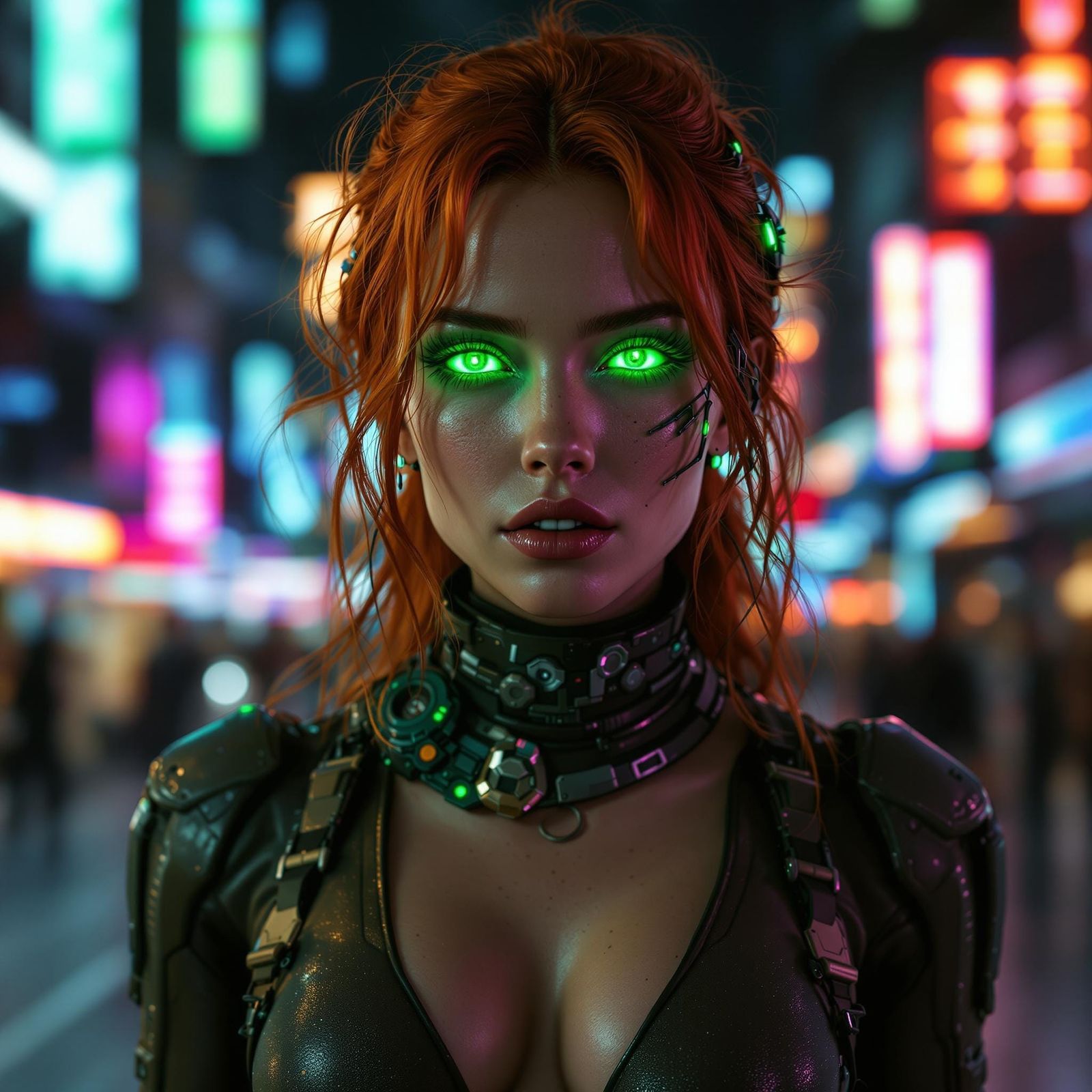 Cyberpunk Goddess in Emerald Hues