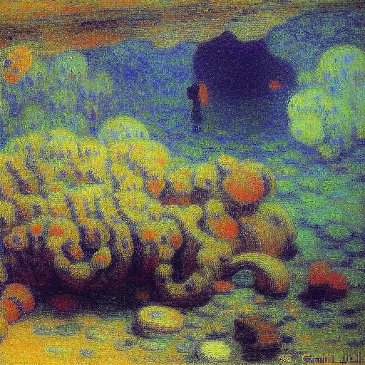 Coral Reef in Impressionistic and Realistic Styles