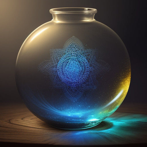 Ethereal Vial of Glowing Elixir on Ancient Wooden Altar