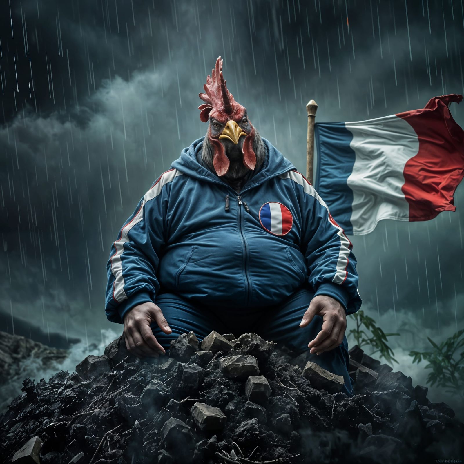 French Flag Frenzy Fat Man: A Stormy Portait