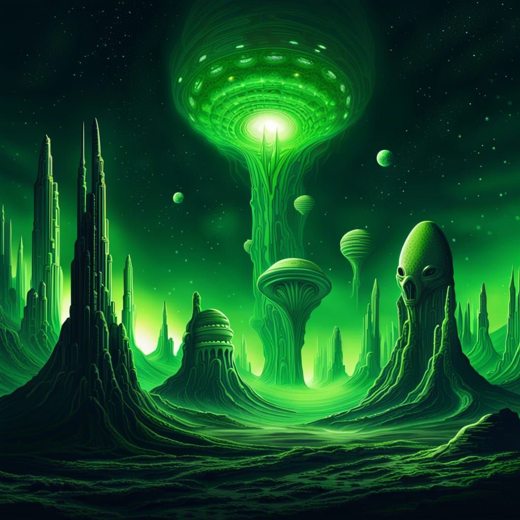 Green Alien Civilization in Deep Space
