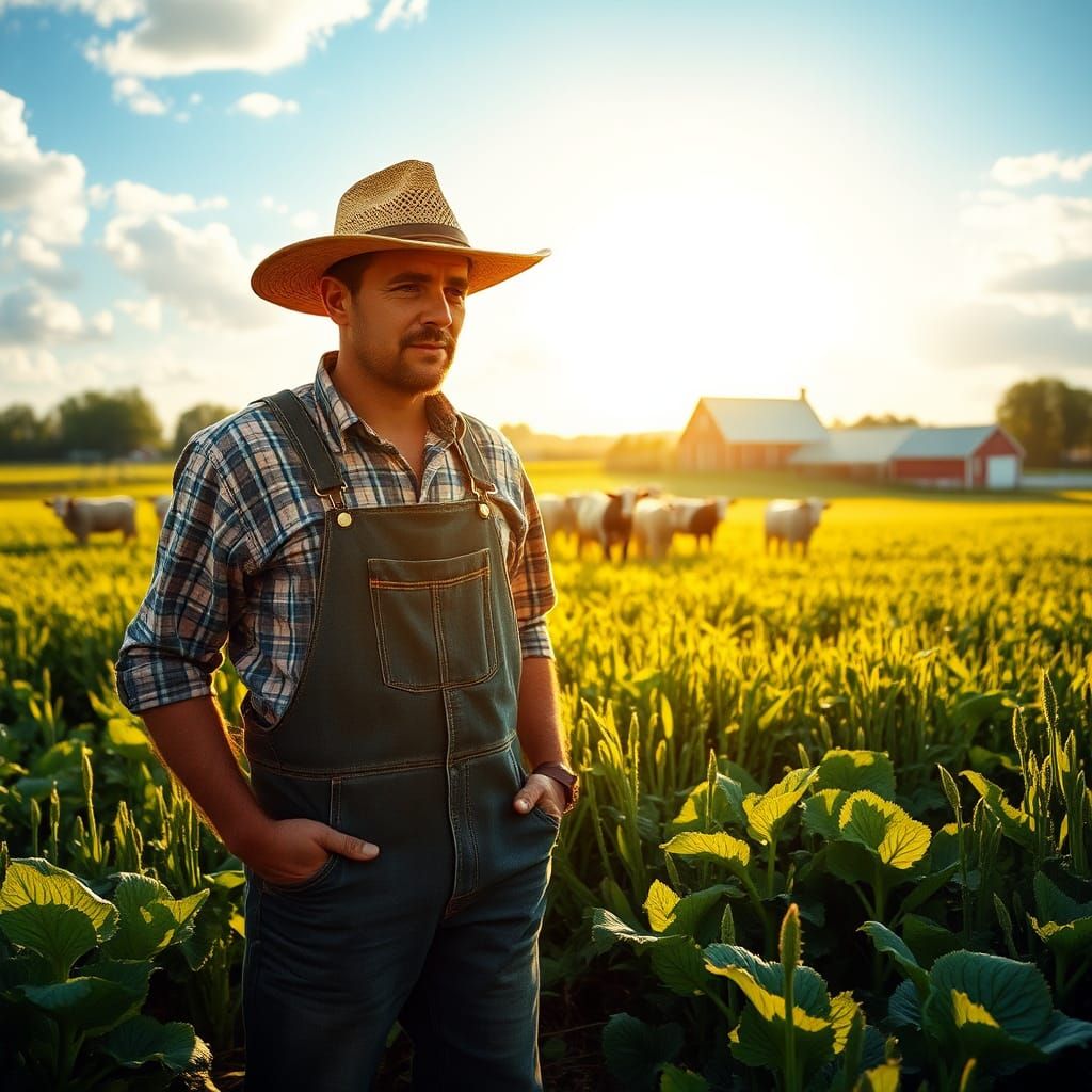 Idyllic Farm Scene at Sunset in Hyperrealism Style