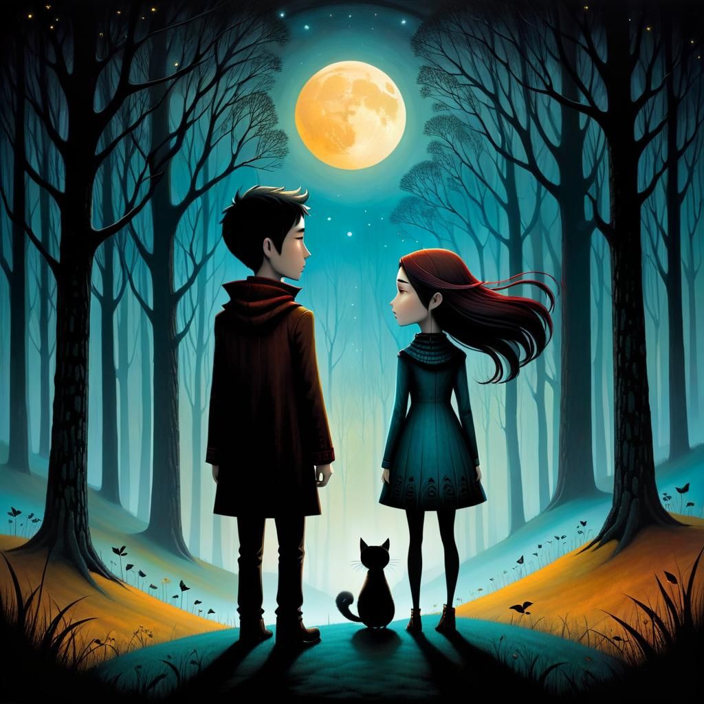 Girl and Boy in a Whimsical Style