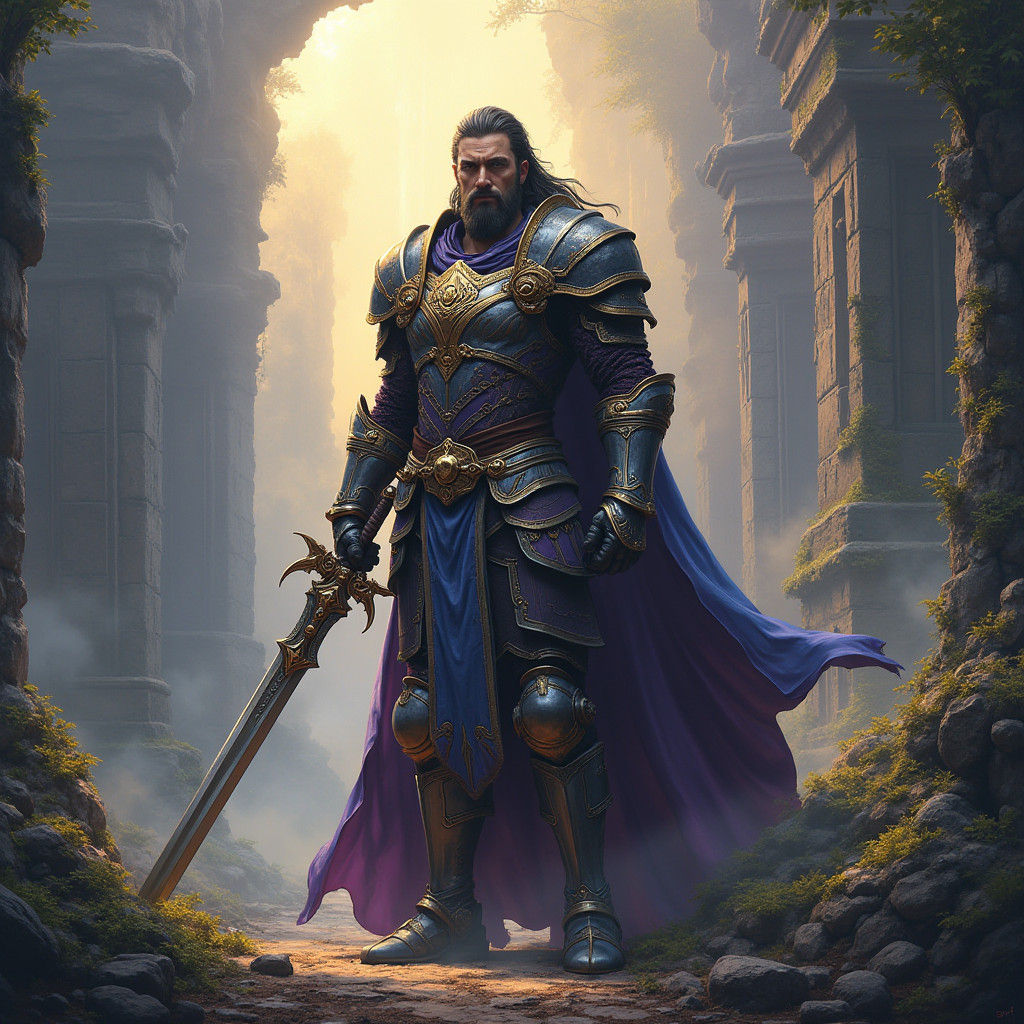 Majestic Warrior in Mystical Landscape, Matte Painting